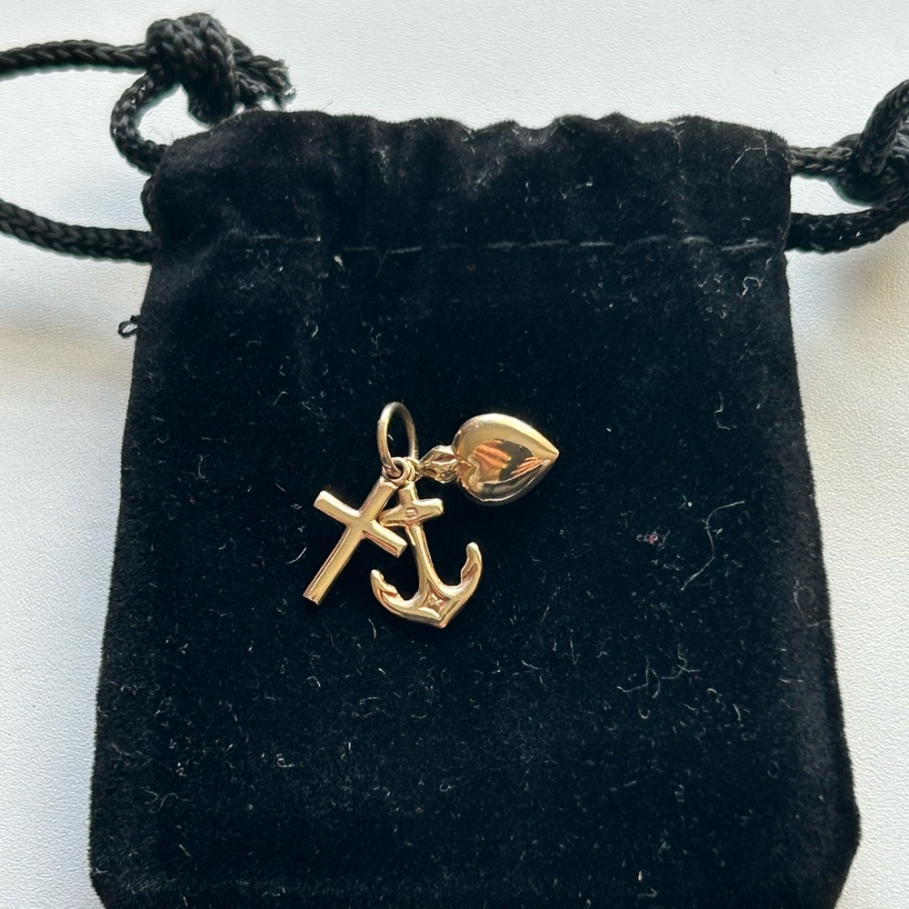 Gold heart cross anchor charm